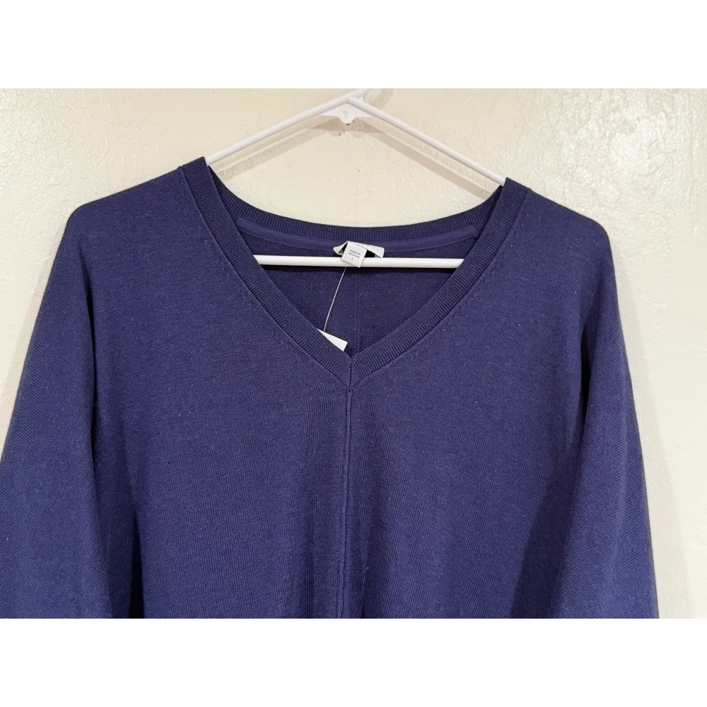 Pure Jill J. Jill V-Neck Oversized Cotton Blend Sweater Eclipse Blue NWT Size L - Picture 7 of 8